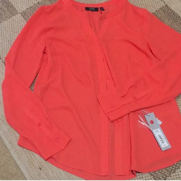Apt 9 cayenne coral sheer button blouse XLP - Picture 3 of 16